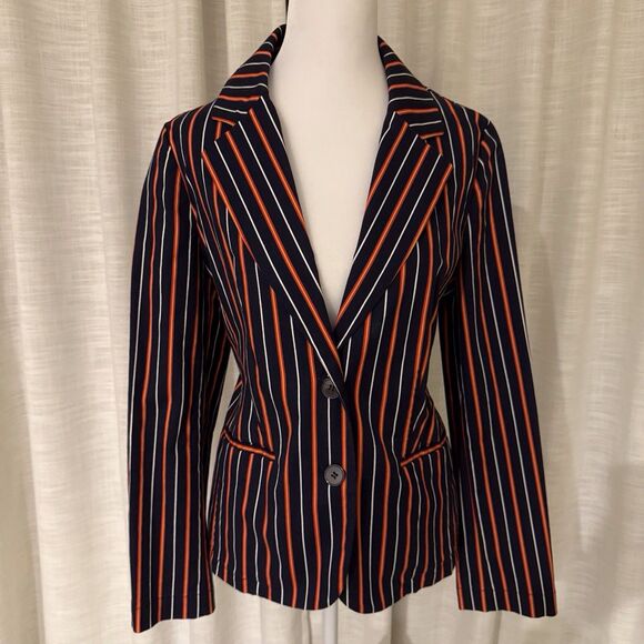 Talbots Blazer Women's 10P navy and red stripe cotton jacket blazer‎ - Picture 7 of 9